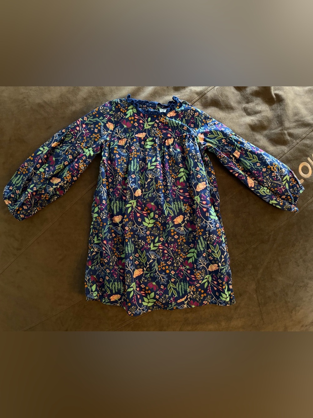 Girls' Soring Navy Floral Long-Sleeve Tunic Top